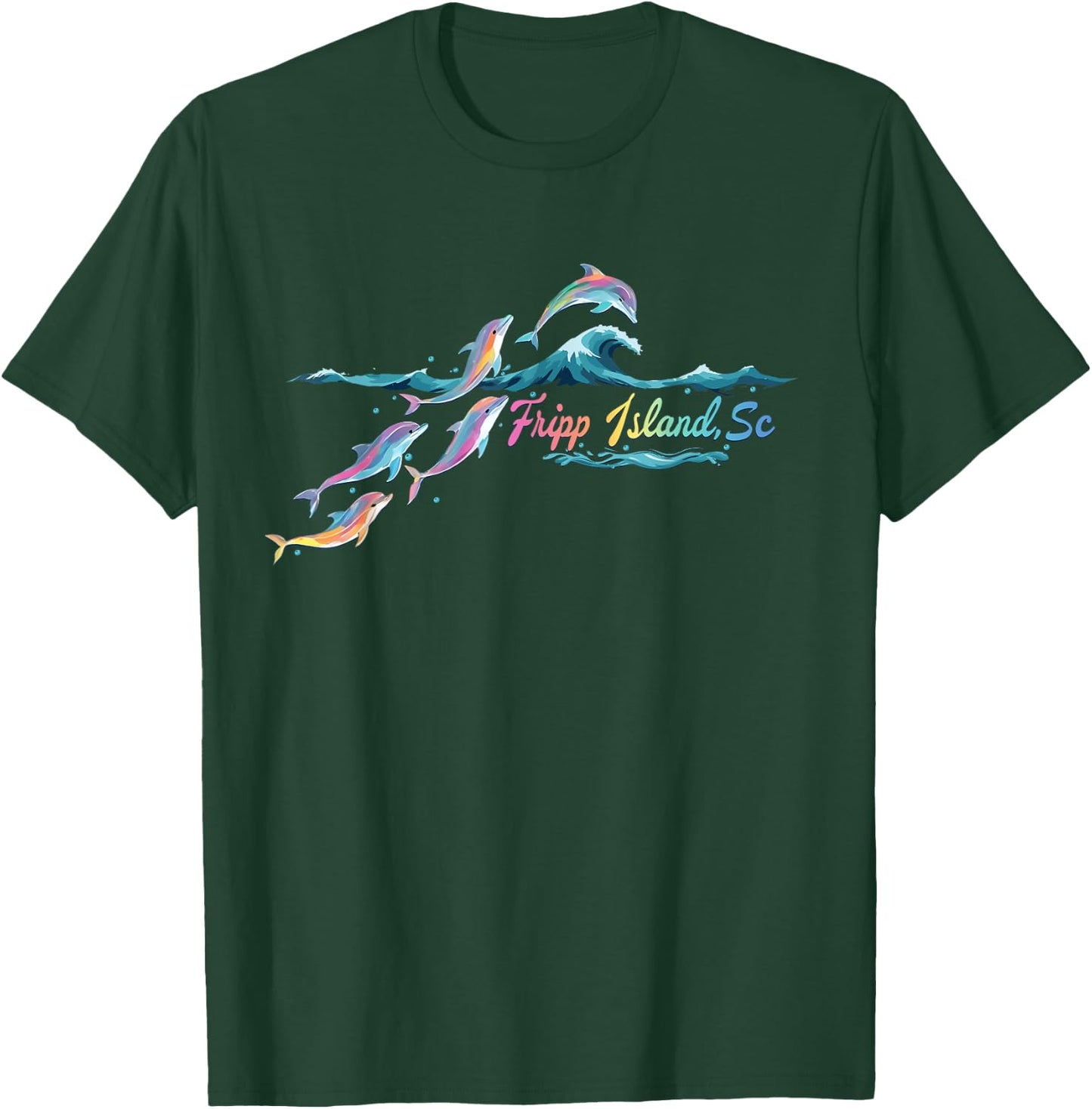 Fripp Island South Carolina Colorful Dolphin Lover Beach T-Shirt - T-Shirt | Forest