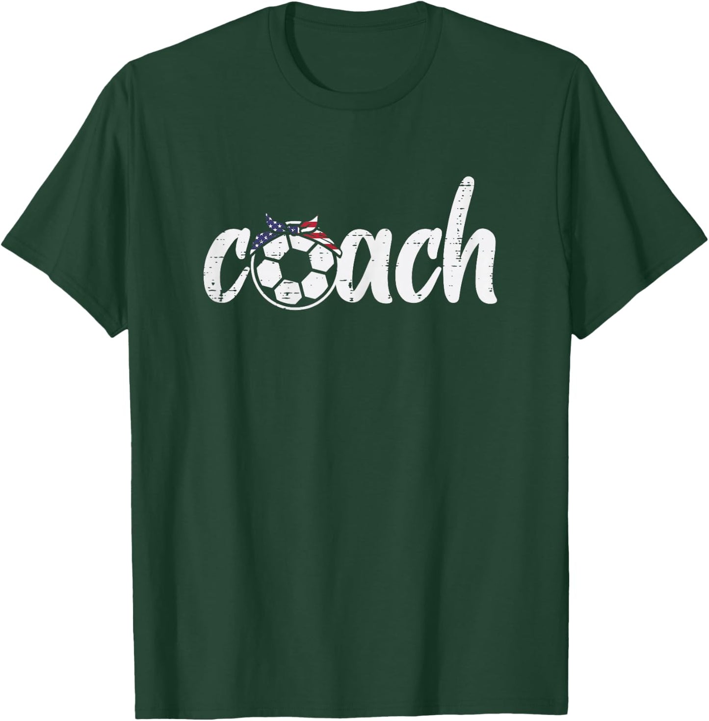 Coach Soccer American Flag Bandana Football Women Girls Mom T-Shirt - T-Shirt | Forest