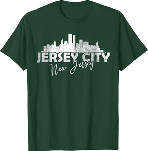 Jersey City New Jersey NJ | Skyline T-Shirt - T-Shirt | Forest