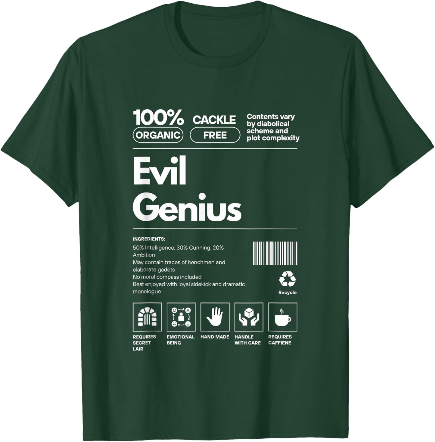 Evil Genius Personality Nutrition Facts Sarcastic T-Shirt - T-Shirt | Forest