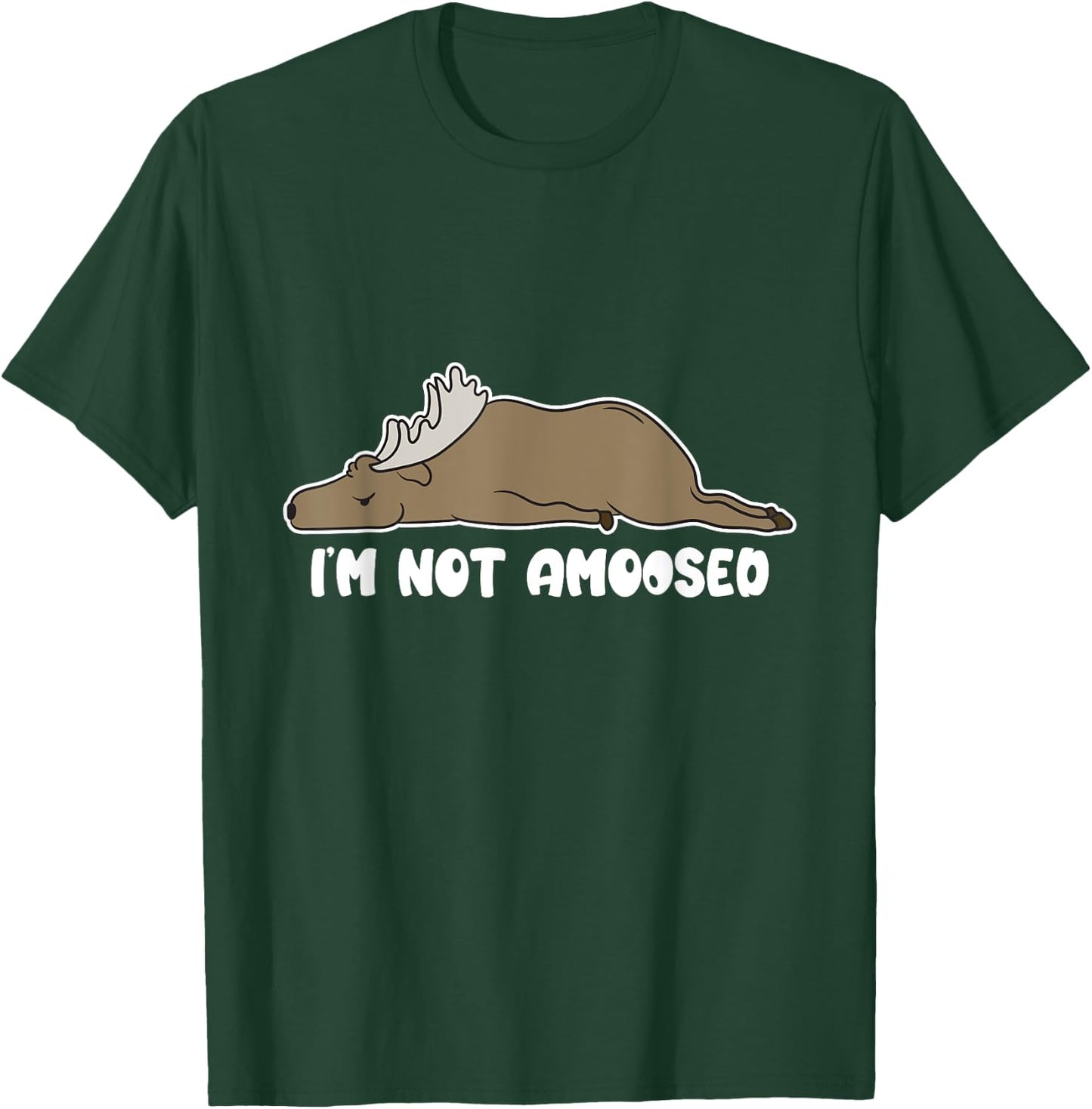 Puns of Fun Wildlife I'm Not Amoosed Lazy Moose -Adults Black Cartoon Humorous Casual Short Sleeve T-Shirt - T-Shirt | Forest