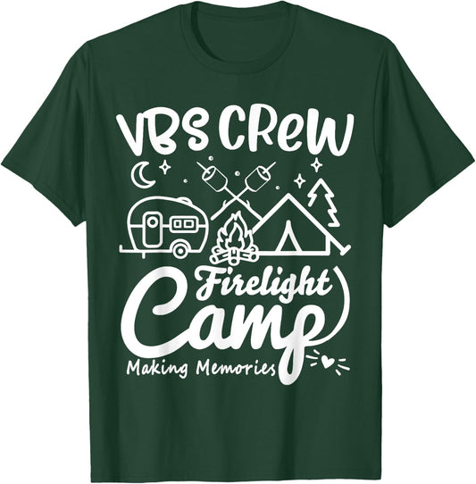 VBS Crew Camp Firelight Vacation Bible School Camping Camper T-Shirt - T-Shirt | Forest