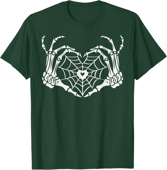 Skeleton Hand Heart Spiderweb Halloween Cobweb Party Costume T-Shirt - T-Shirt | Forest