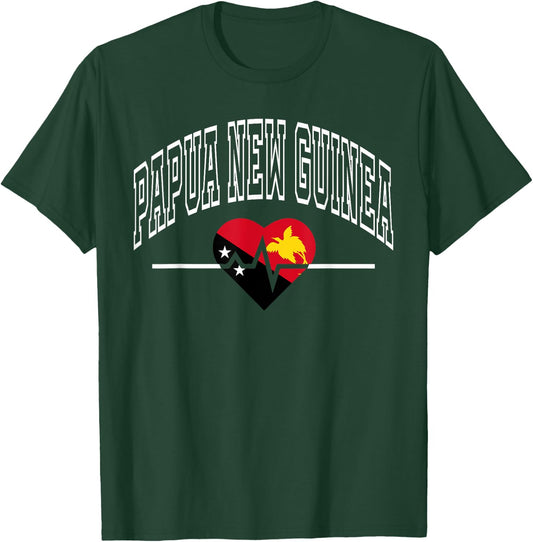 Papua New Guinea Flag Vintage Throwback Heartbeat T-Shirt - T-Shirt | Forest