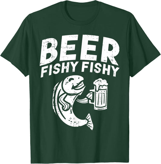 Beer Fishy Funny Fish Fisherman Angler Fathers Day Dad Gift T-Shirt - T-Shirt | Forest