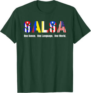 Salsa Styles & Flags Cuba Colombia Puerto Rico L.A. NY USA T-Shirt - T-Shirt | Forest
