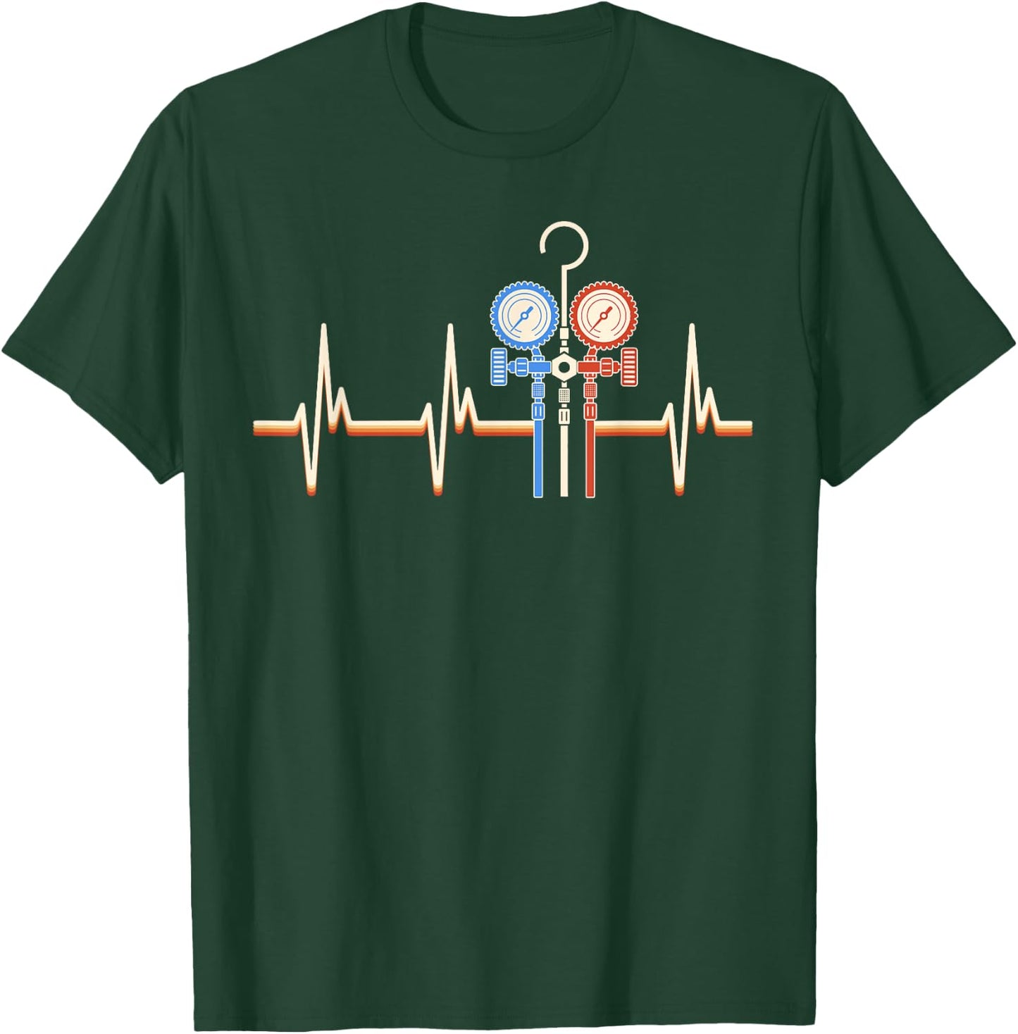 HVAC Techician EKG Line Heartbeat HVAC Tech Funny T-Shirt - T-Shirt | Forest
