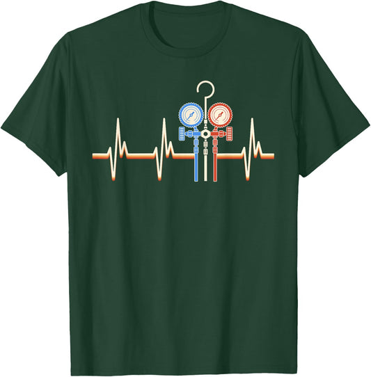 HVAC Techician EKG Line Heartbeat HVAC Tech Funny T-Shirt - T-Shirt | Forest