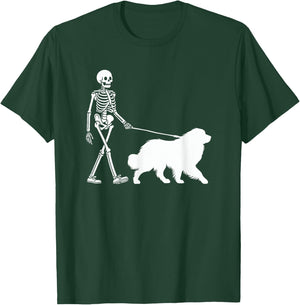 Skeleton Walking a Dog Great Pyrenees Halloween Outfit T-Shirt - T-Shirt | Forest