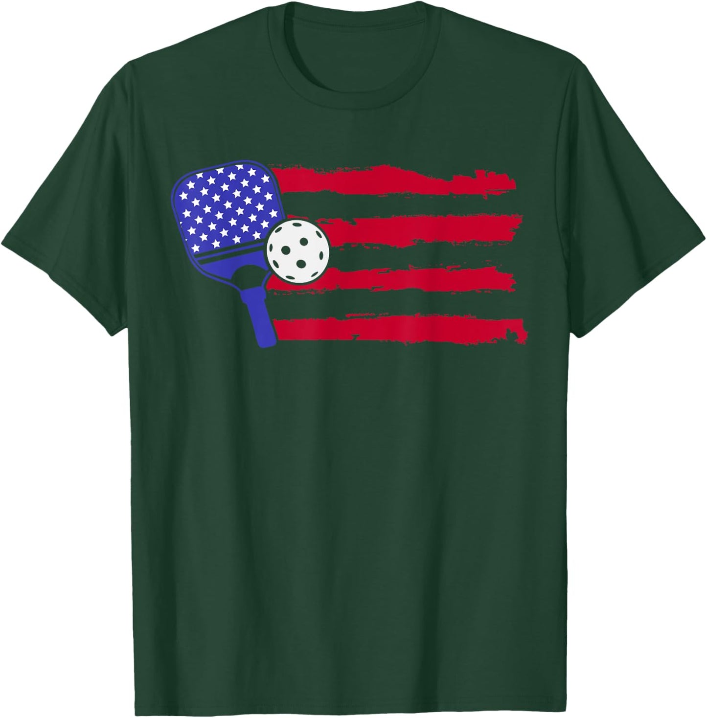 Pickleball US Flag American Patriotic Pickleball 4th Of July Women Kids Men T-Shirt - T-Shirt | Forest