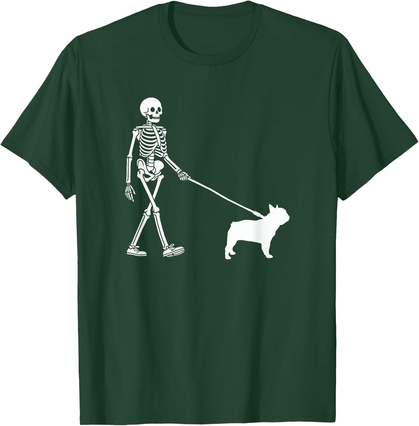 Skeleton Walking a Dog French Bulldog Halloween Outfit T-Shirt - T-Shirt | Forest