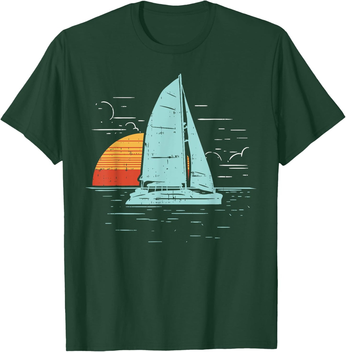 Sailboat Sunset Retro Boating Vacation Boat Sailor Gift T-Shirt - T-Shirt | Forest