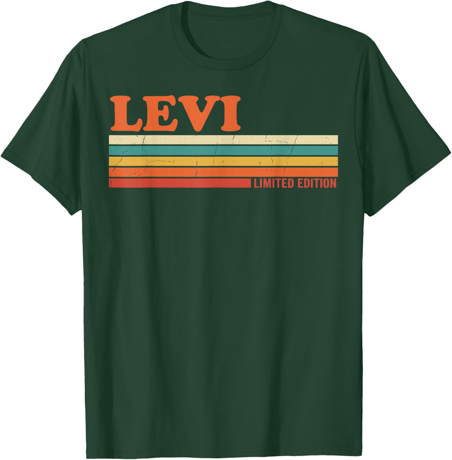 LEVI Retro Personalized First Name Vintage Stripes T-Shirt - T-Shirt | Forest
