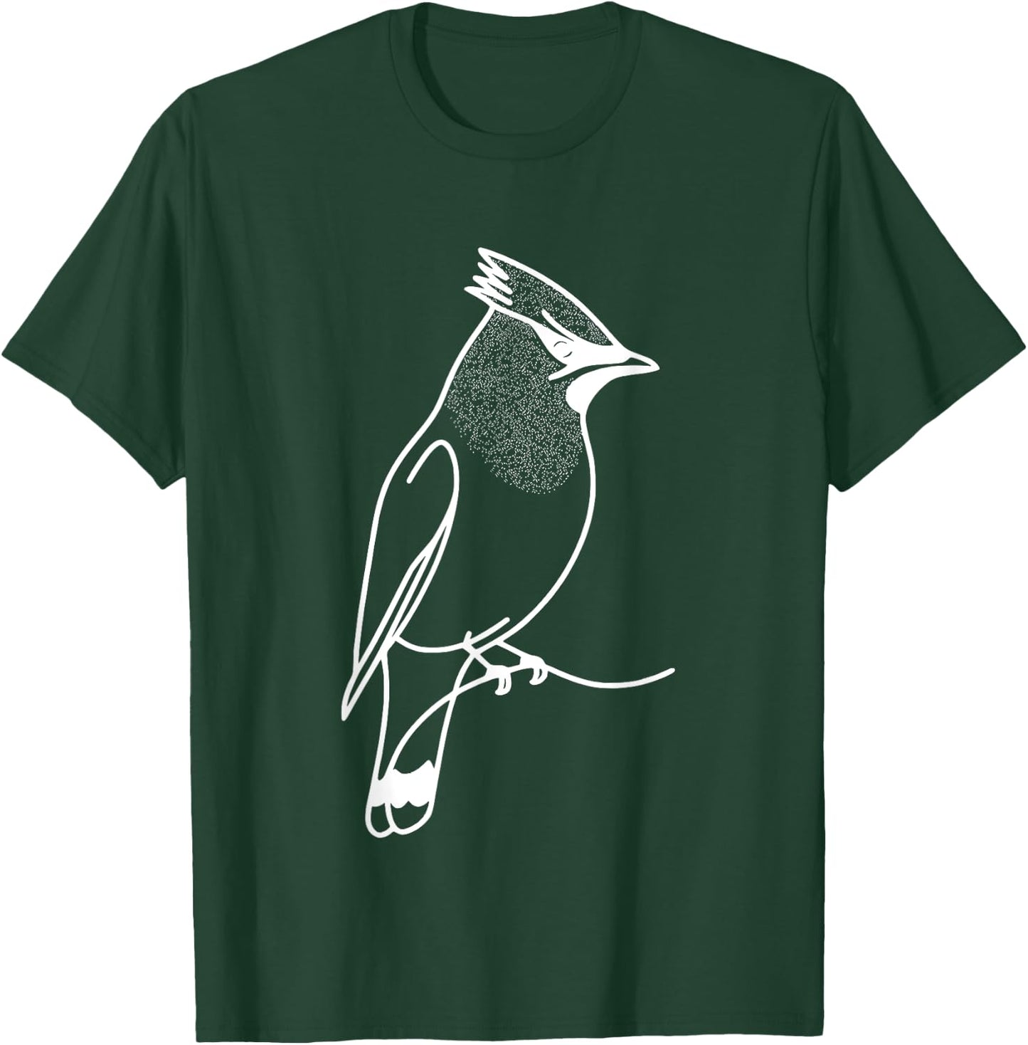 Line Art Bird & Ornithologist Cedar Waxwing T-Shirt - T-Shirt | Forest