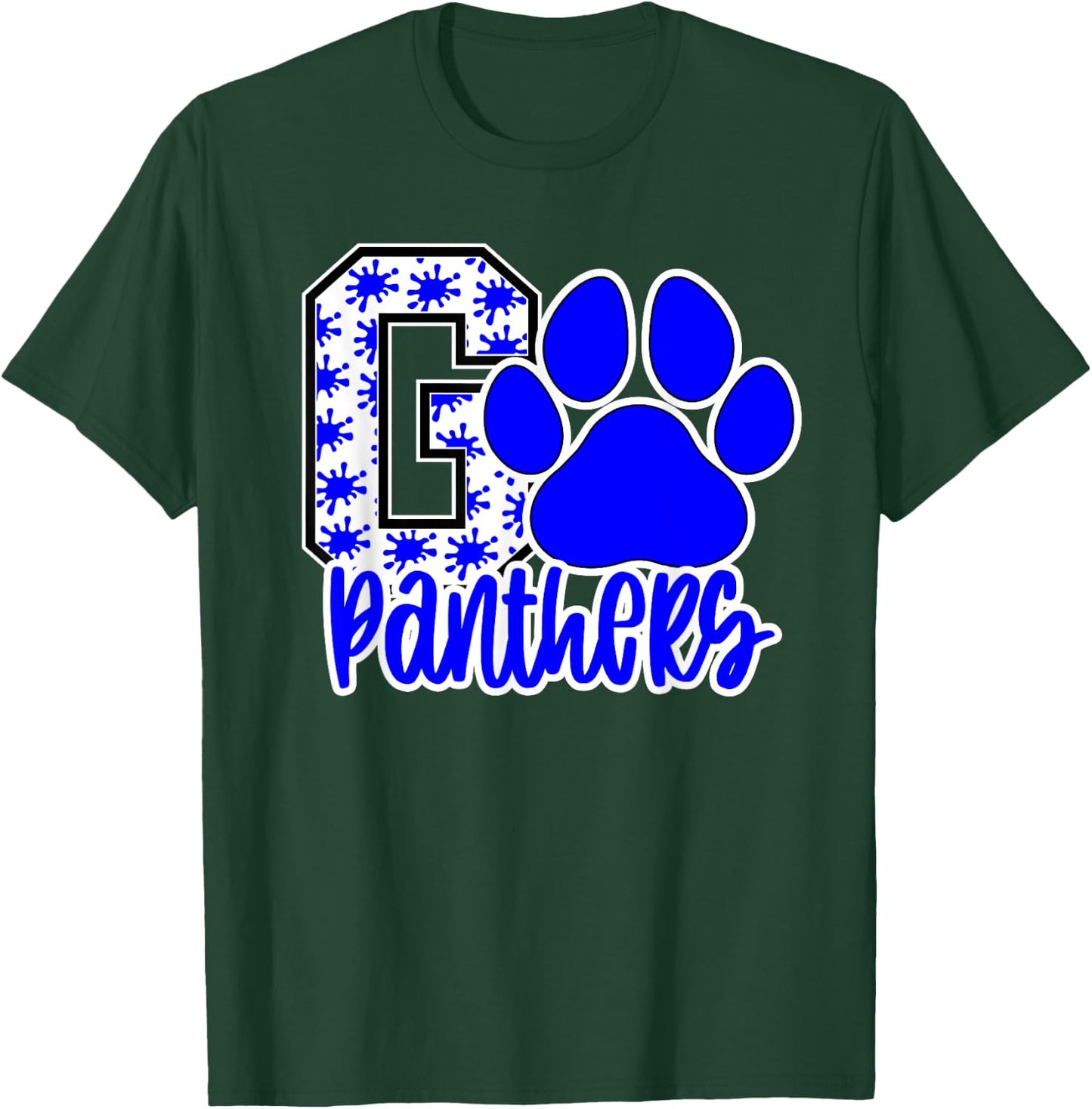 Go Panthers Splatter Blue White Panther Pride School Spirit T-Shirt - T-Shirt | Forest