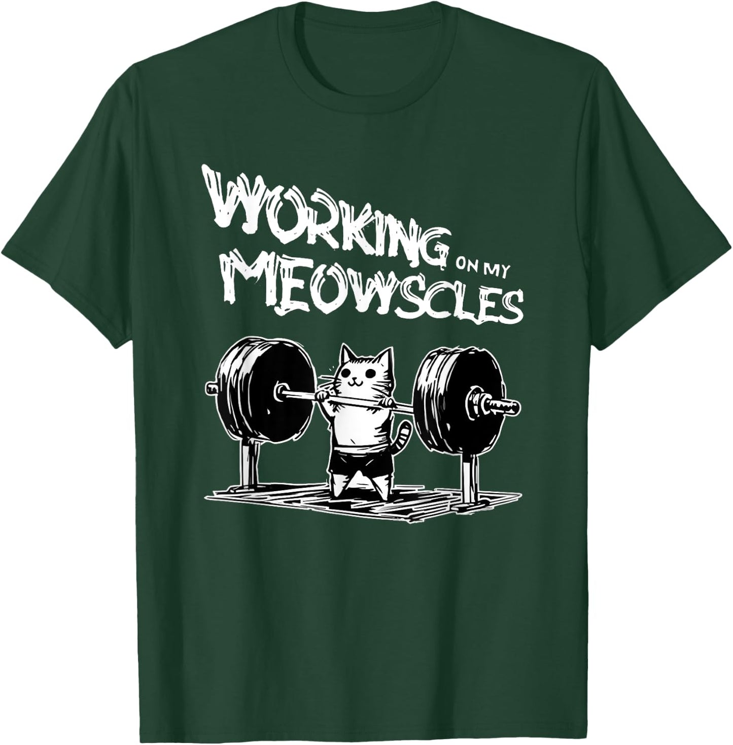 funny quotes about gym -Adults Black Small Modern Classic Cartoon People Classic Spring Short Sleeve Lightweight, Durable Blend working on my meowscles T-Shirt - T-Shirt | Forest