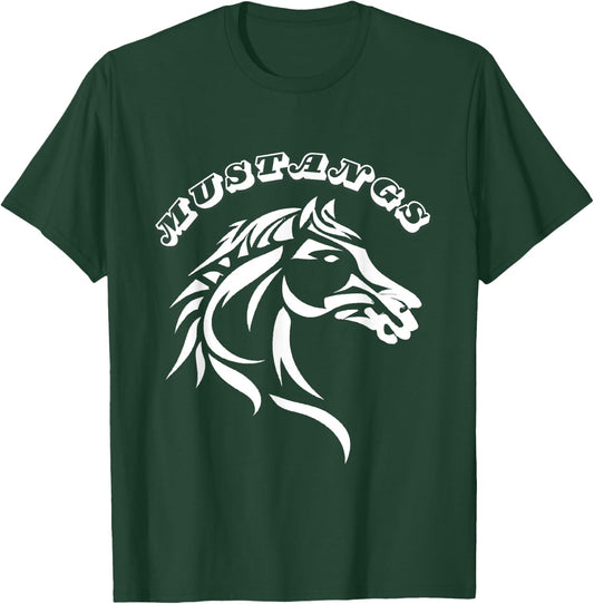 Mustangs Teacher Student School Sports Fan Team Spirit Men Women Girls Kids T-Shirt - T-Shirt | Forest