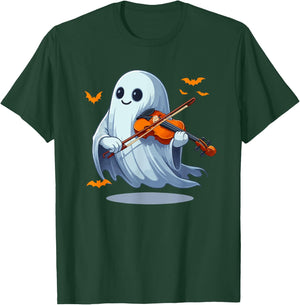Boo Ghost Playing Violin Halloween Musical Instrument T-Shirt - T-Shirt | Forest