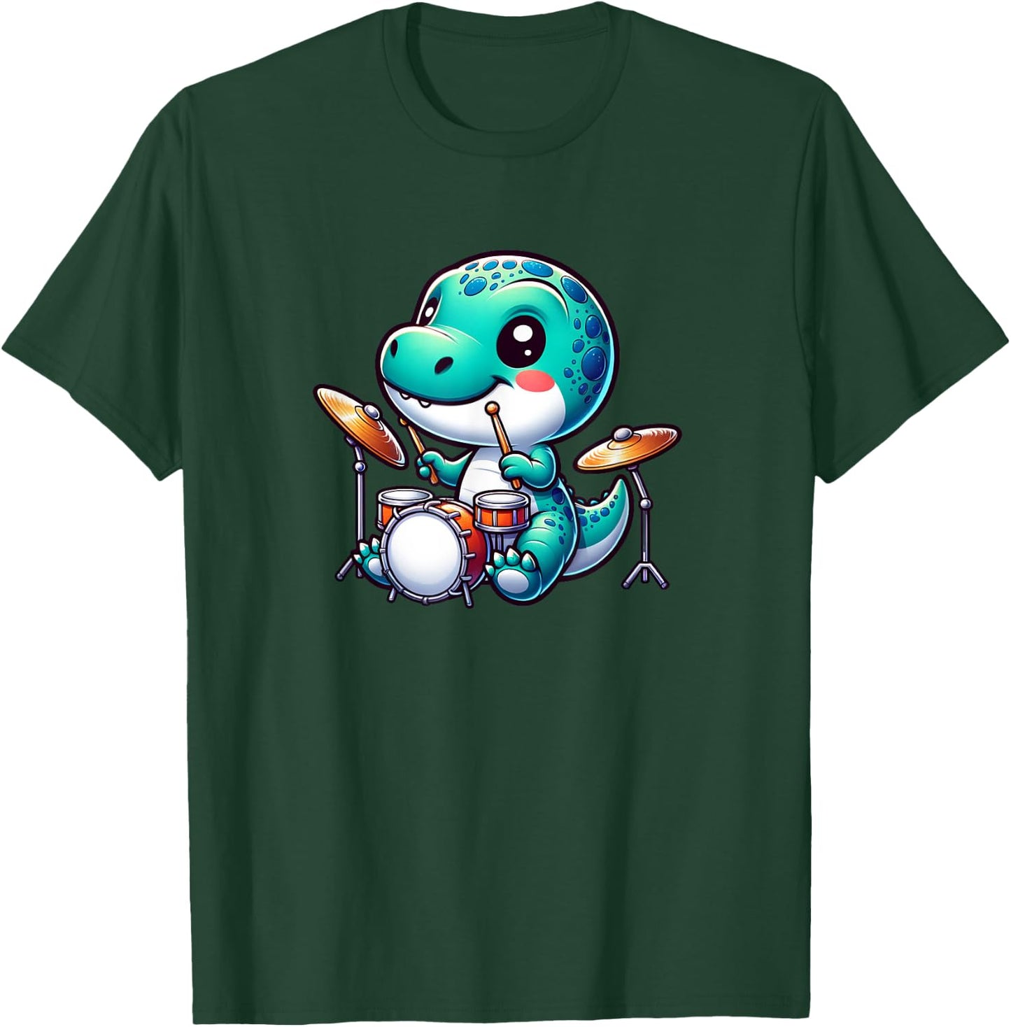 Cool Dinosaur Drummer Cute Animal Music Design T-Shirt - T-Shirt | Forest