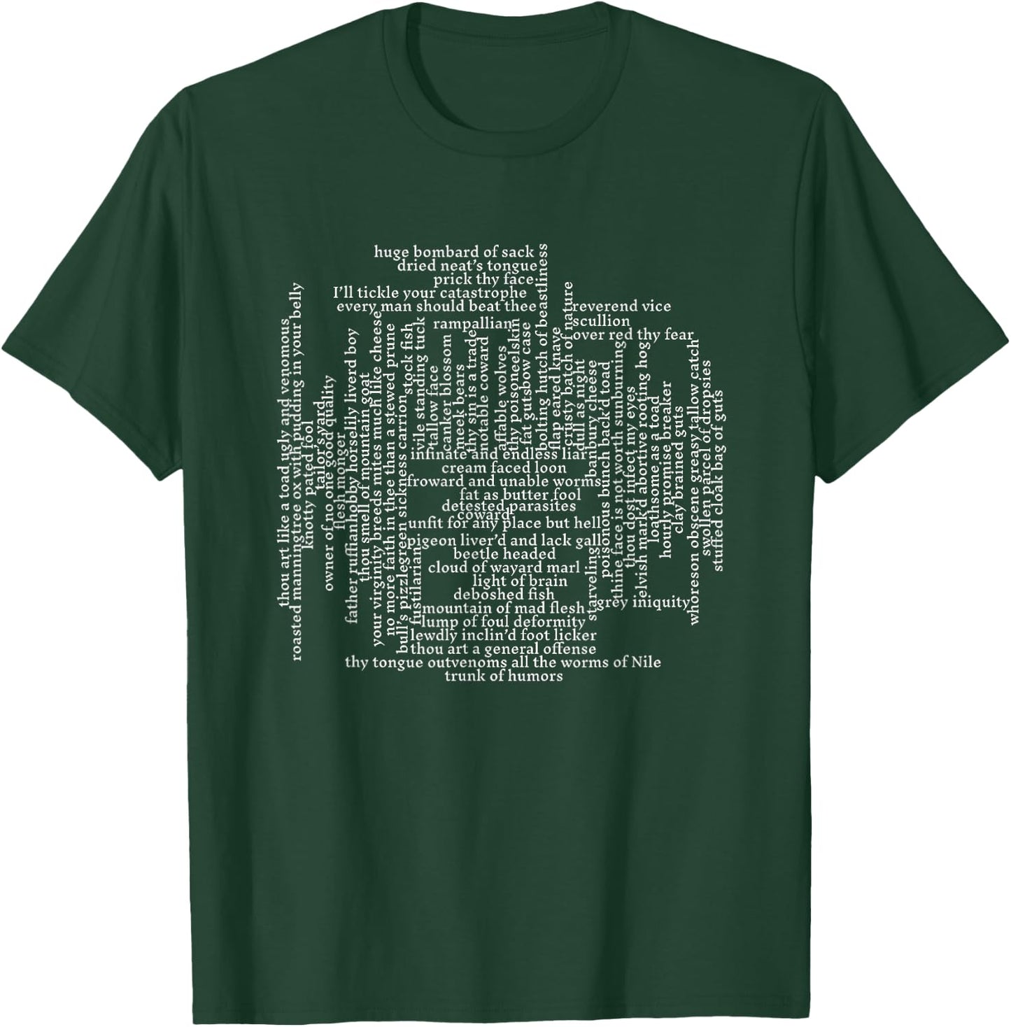 Dramatically Correct Shakespeare Insults Funny Quote - Black, -Adults, Short Sleeve, Classic Fit, Cotton, Polyester, Machine Wash, 1 Count, Small T-Shirt - T-Shirt | Forest