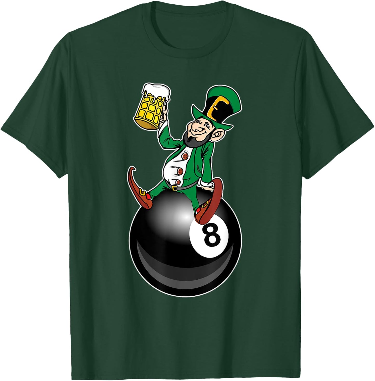 St Patrick's Day Leprechaun Beer Pool Player Billiard T-Shirt - T-Shirt | Forest