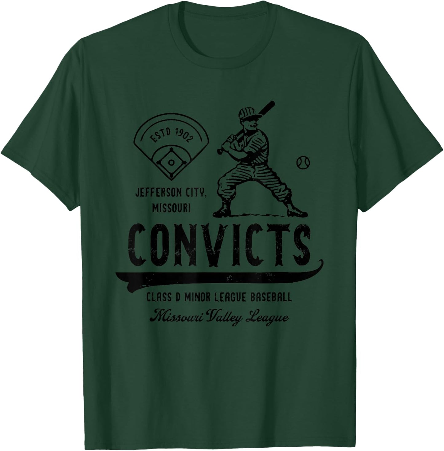Jefferson City Convicts Missouri Vintage Defunct Baseball T-Shirt - T-Shirt | Forest