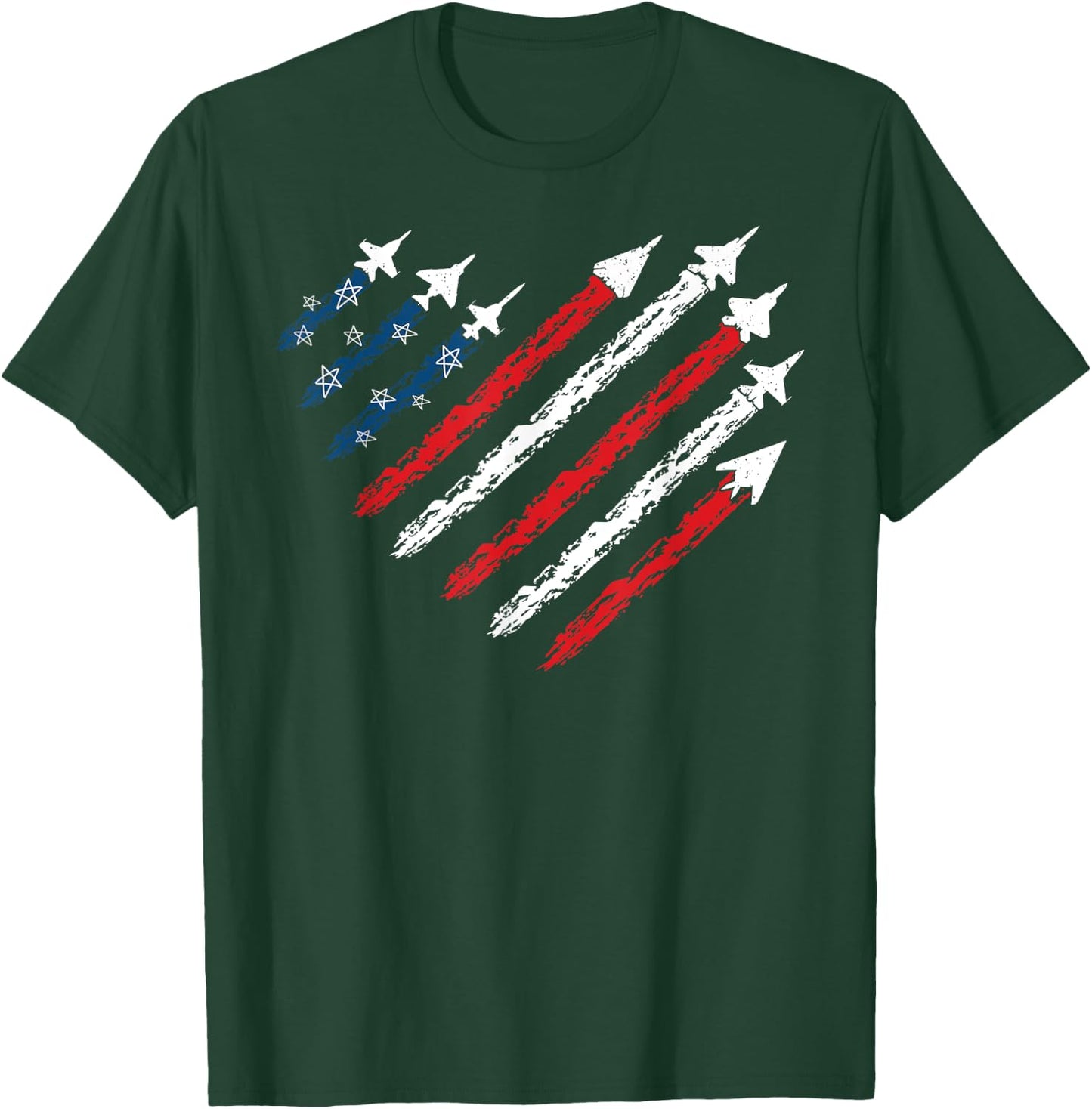Retro Fighter Jet Airplane American Flag Heart 4th Of July T-Shirt - T-Shirt | Forest