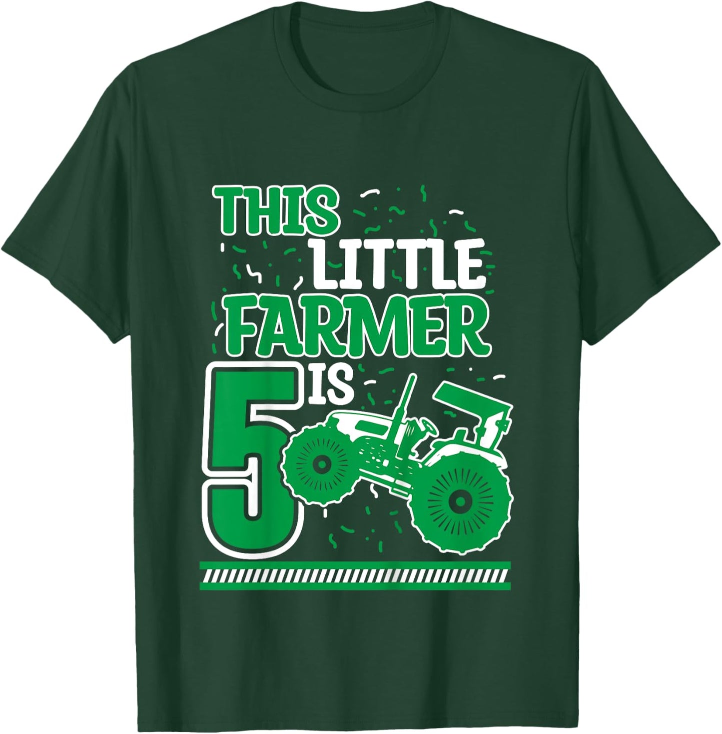 Kids 5 Years Old Boy Tractor Little Farmer 5th Birthday Kids T-Shirt - T-Shirt | Forest