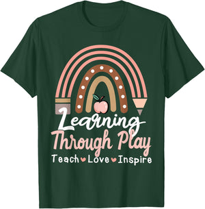 Learning Through Play TK Teacher Sped Education Special Team Women Girls Kids T-Shirt - T-Shirt | Forest