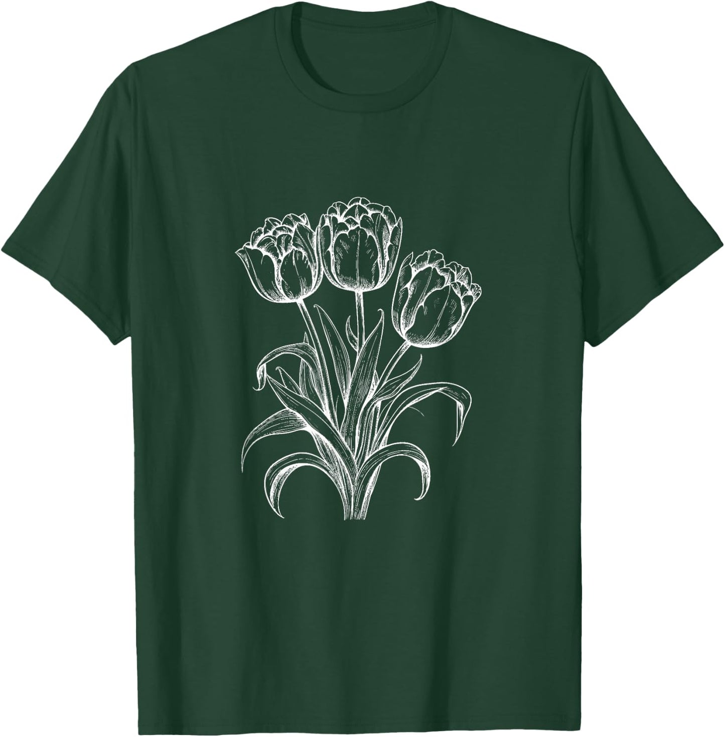 Tulips Lover On Black And White Tulip Flower Simple Arts T-Shirt - T-Shirt | Forest