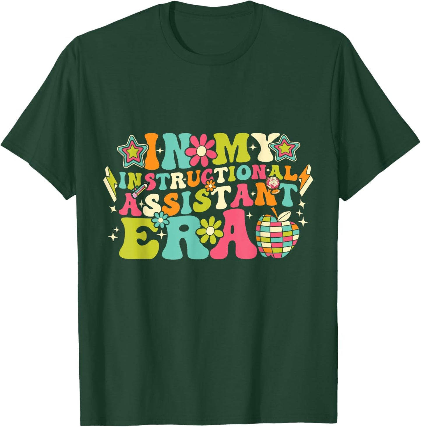 In My Instructional Assistant Era Groovy Back To School T-Shirt - T-Shirt | Forest