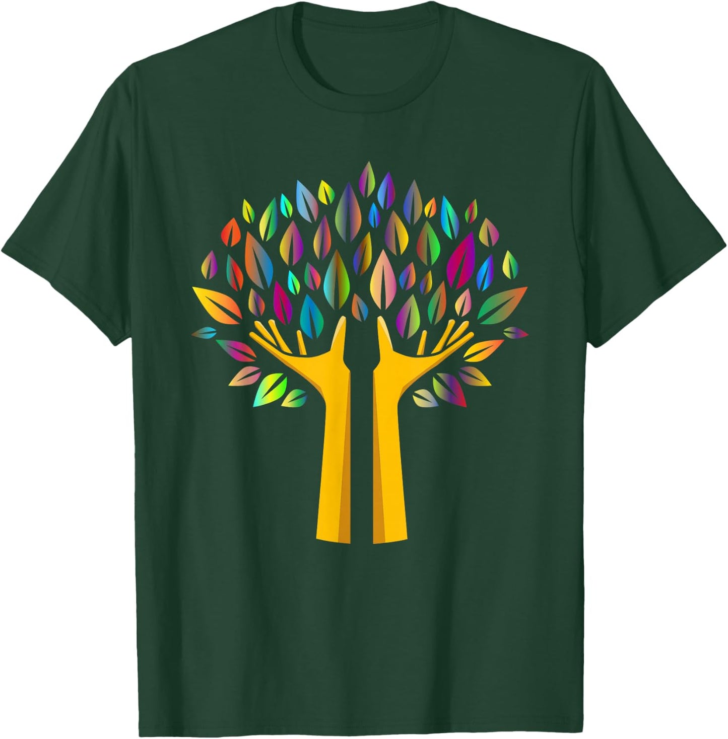 Ecology Tree in Hands with Rainbow Leaves T-Shirt - T-Shirt | Forest