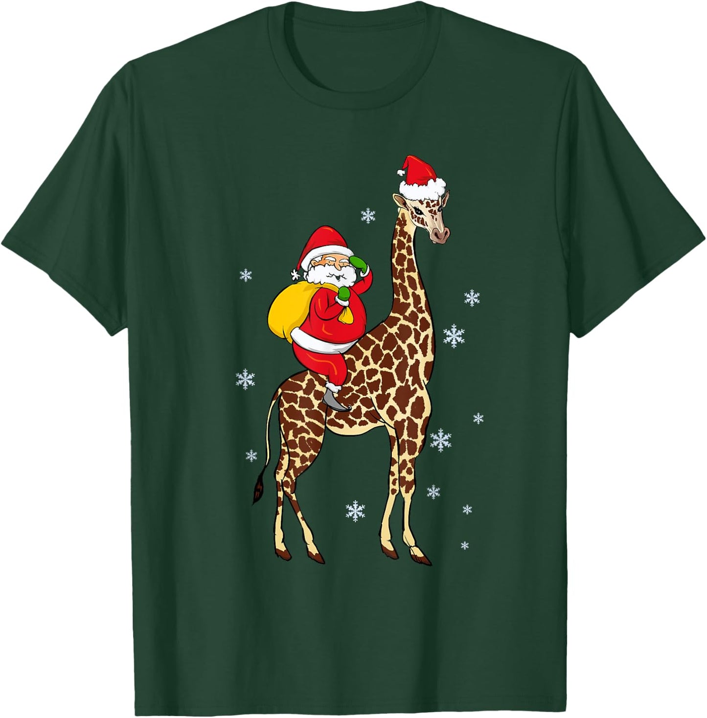Funny Santa Giraffe Christmas Pajama Gift Women Kids T-Shirt - T-Shirt | Forest
