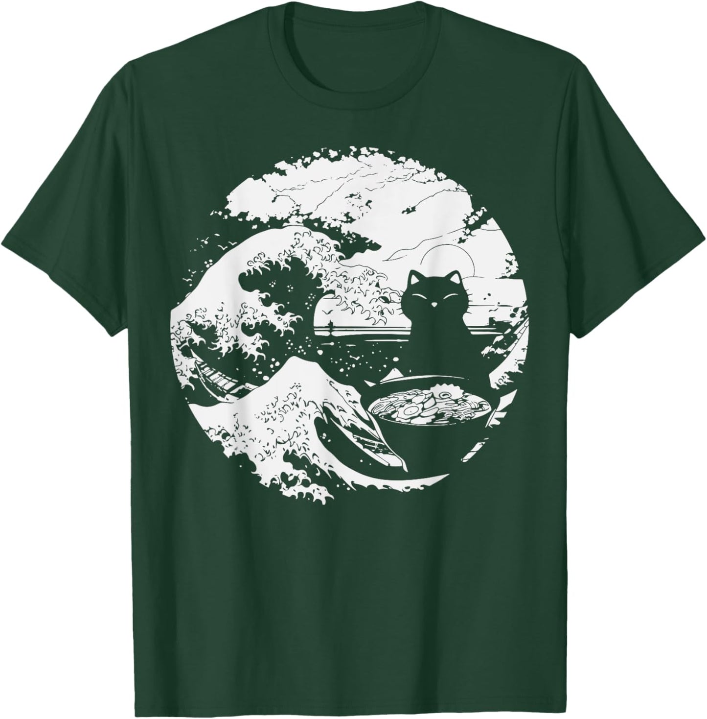 Anime Cat Eating Ramen Japanese Ramen Cat Japan T-Shirt - T-Shirt | Forest
