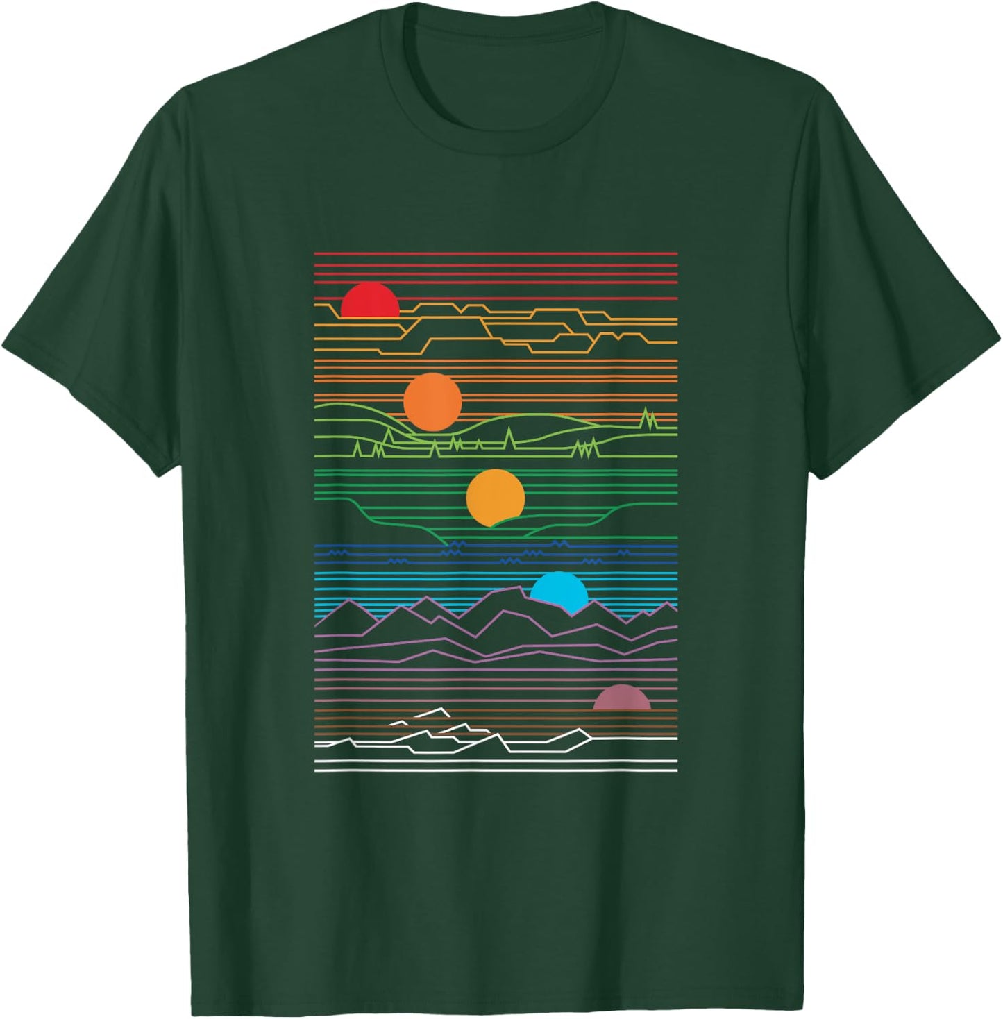Sun and moon design with trees and mountains T-Shirt - T-Shirt | Forest