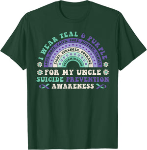 I Wear Teal & Purple For My Uncle Suicide Prevention Rainbow T-Shirt - T-Shirt | Forest