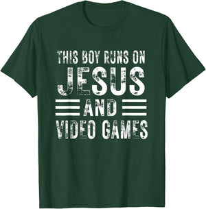 This Boy Runs On Jesus And Video Games Christian Christ kids T-Shirt - T-Shirt | Forest