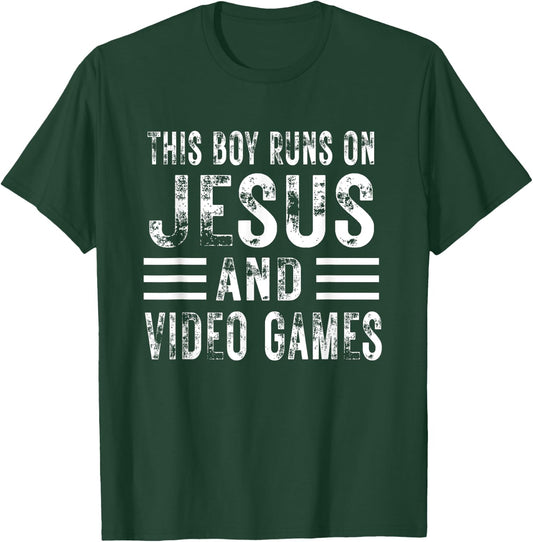 This Boy Runs On Jesus And Video Games Christian Christ kids T-Shirt - T-Shirt | Forest