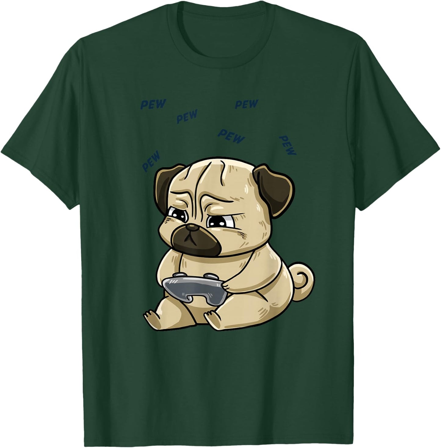 Gaming Pug Pew Gamepad Cute Hobby Dog Video Game Player Gift Men Women Girls Kids T-Shirt - T-Shirt | Forest