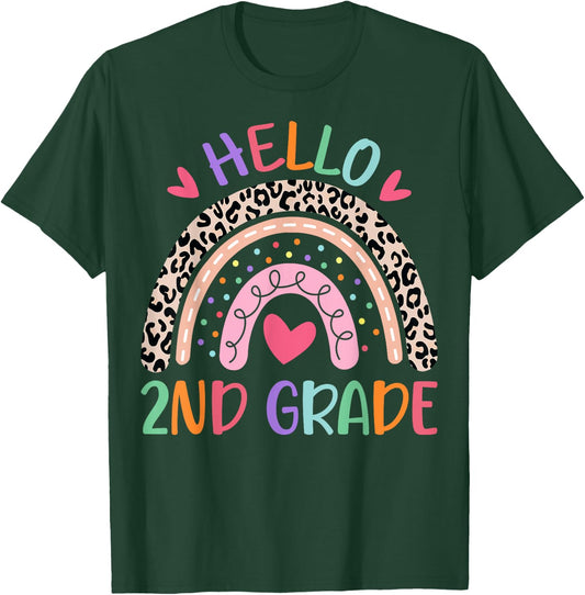 Hello Second Grade Rainbow First Day Of School Teacher Kids T-Shirt - T-Shirt | Forest