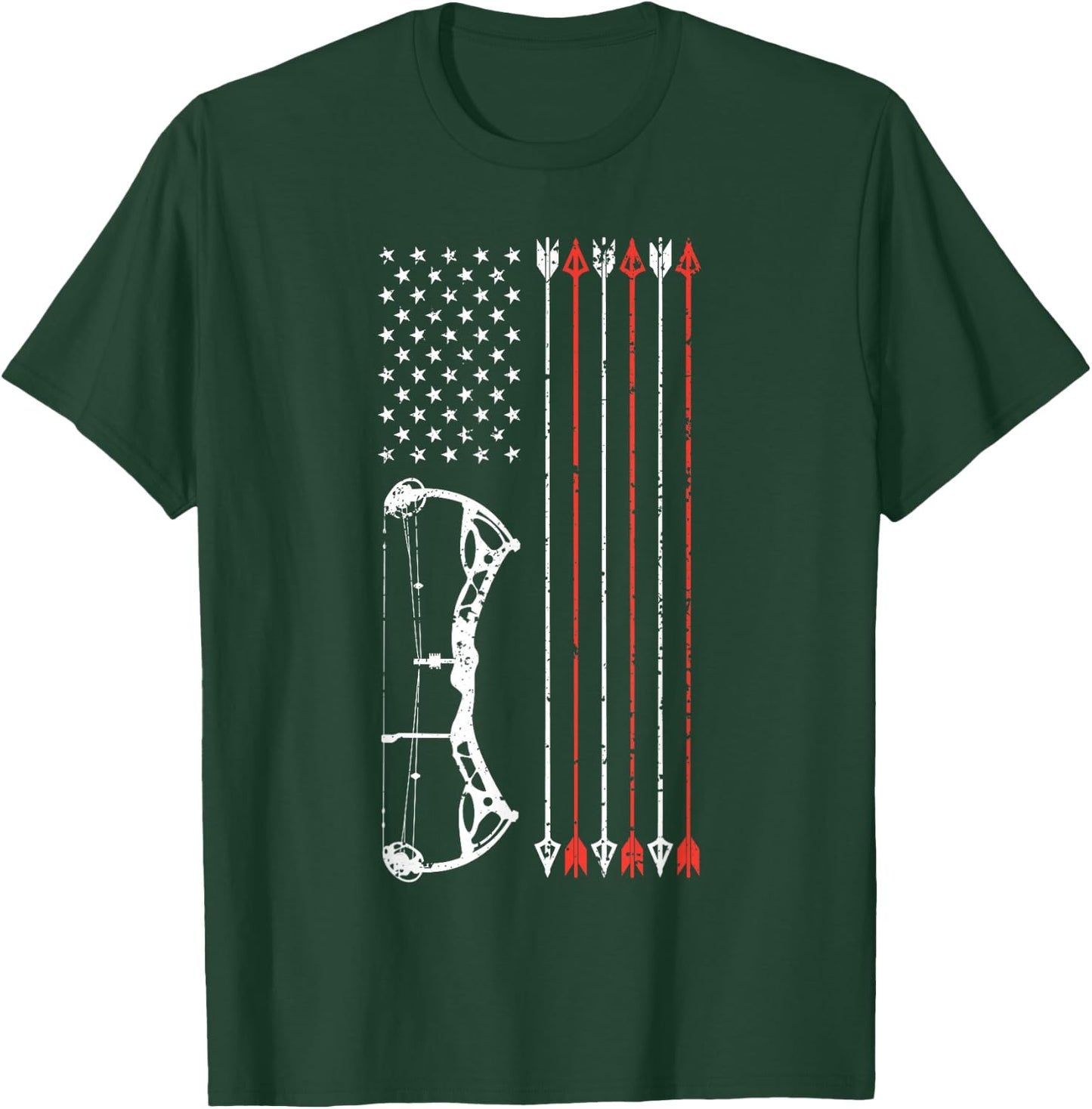 American Flag Hunter Archery Women Men Bow Hunting T-Shirt - T-Shirt | Forest