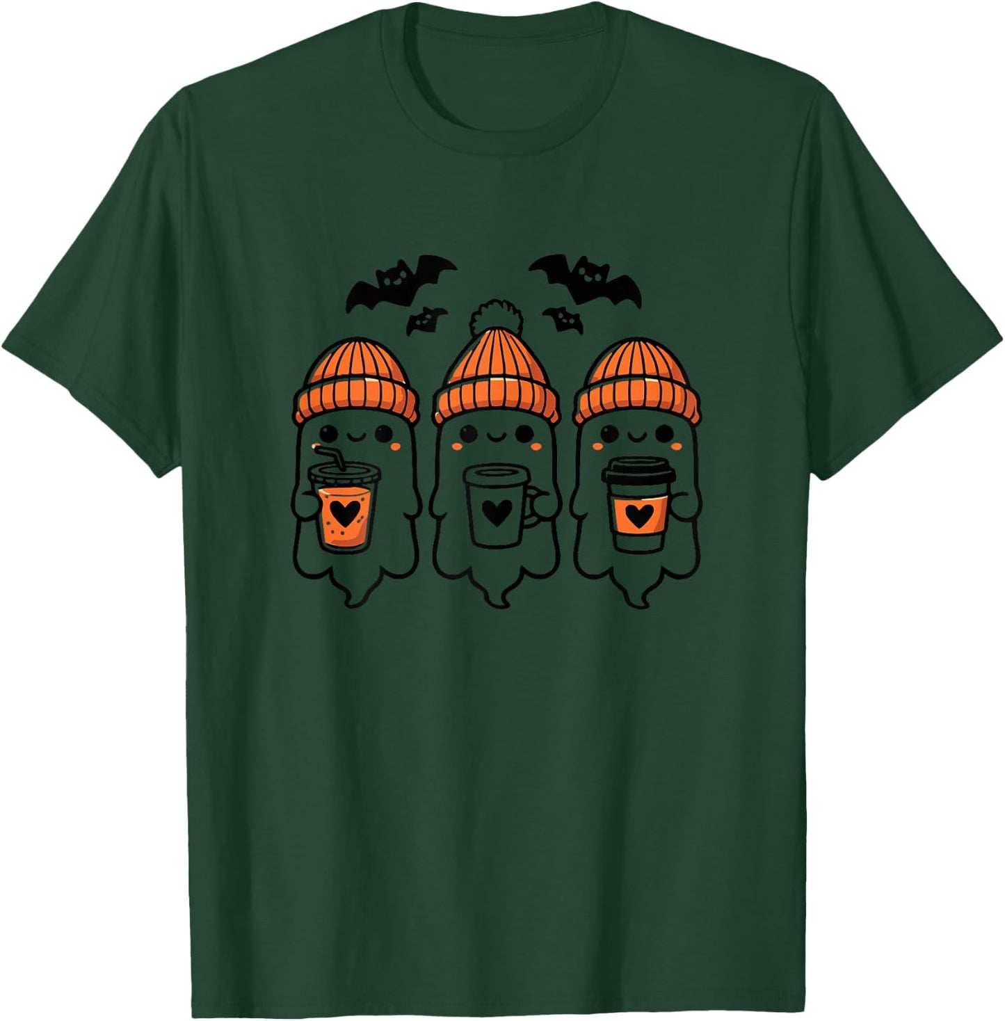Cute Halloween Ghost Drinking Coffee T-Shirt - T-Shirt | Forest