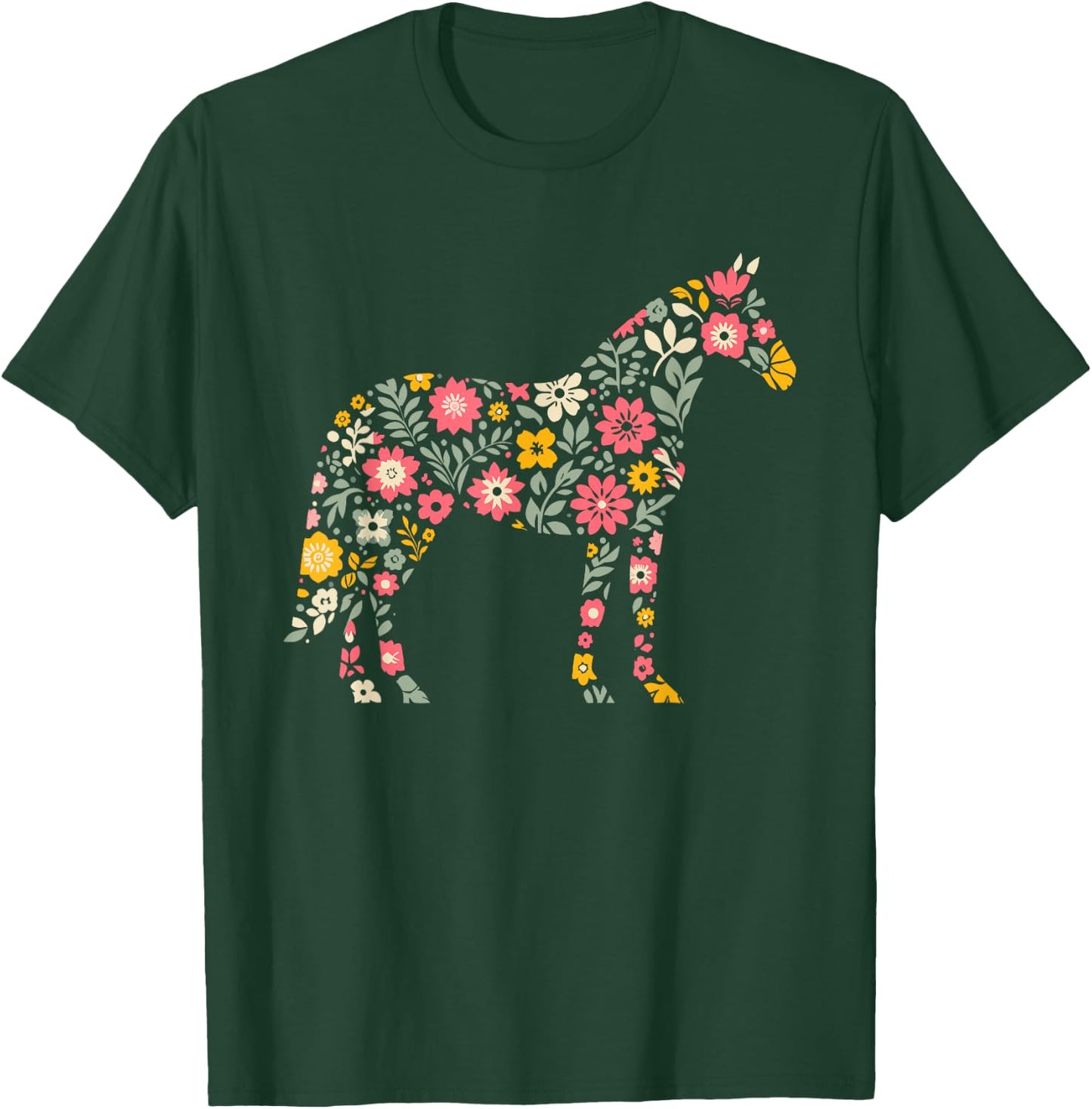 Floral FLower Horse Mom Grandma Mothers Day T-Shirt - T-Shirt | Forest