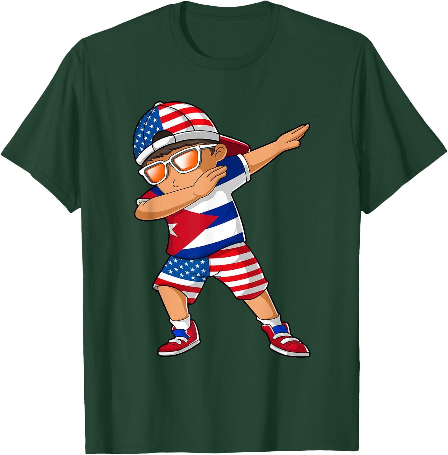 Half American Half Cuban Boy Kid Cuba Flag Patriotic T-Shirt - T-Shirt | Forest