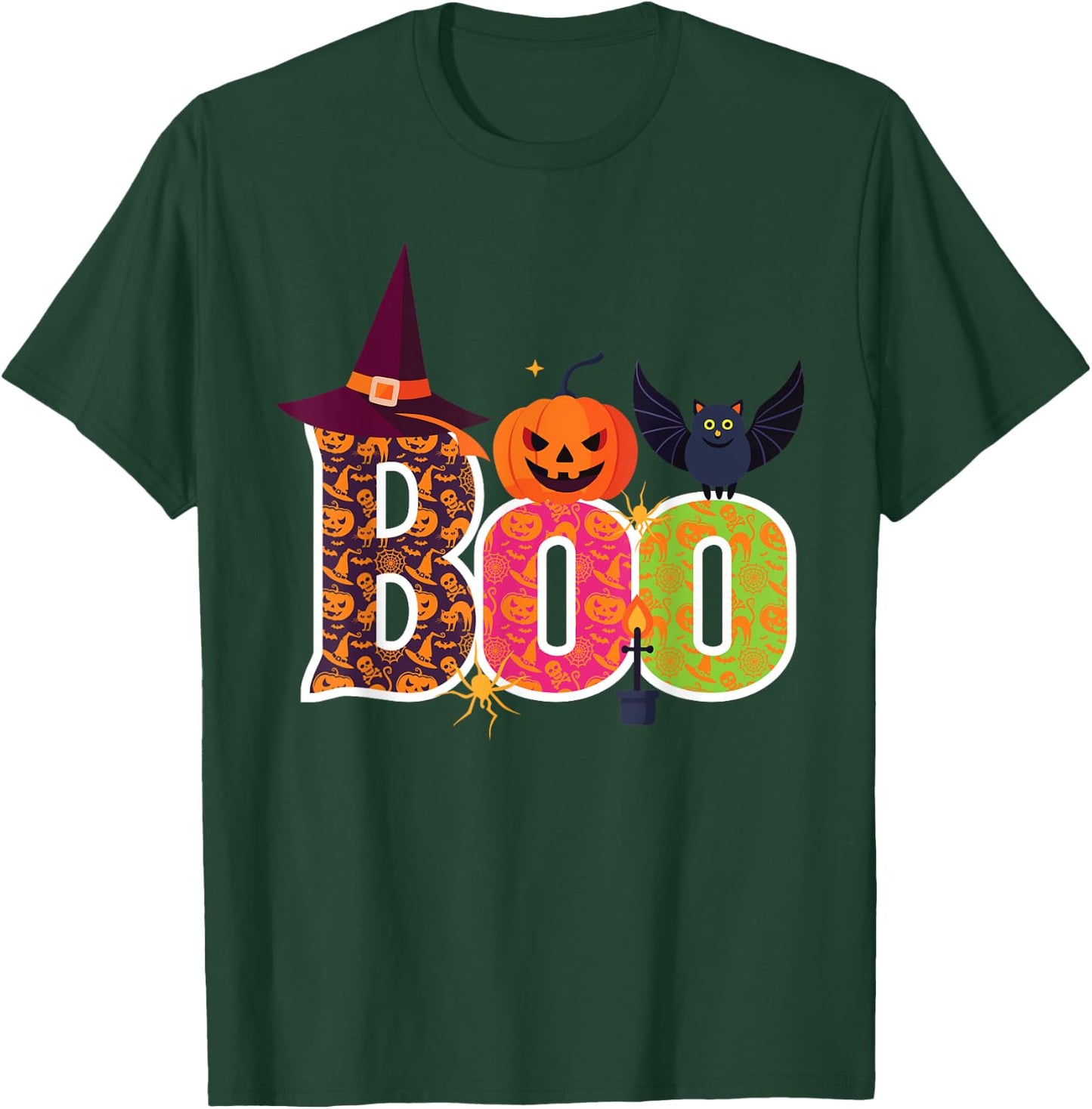 Haunted BOO Halloween Witch Pumpkin Bat Adults Kids T-Shirt - T-Shirt | Forest