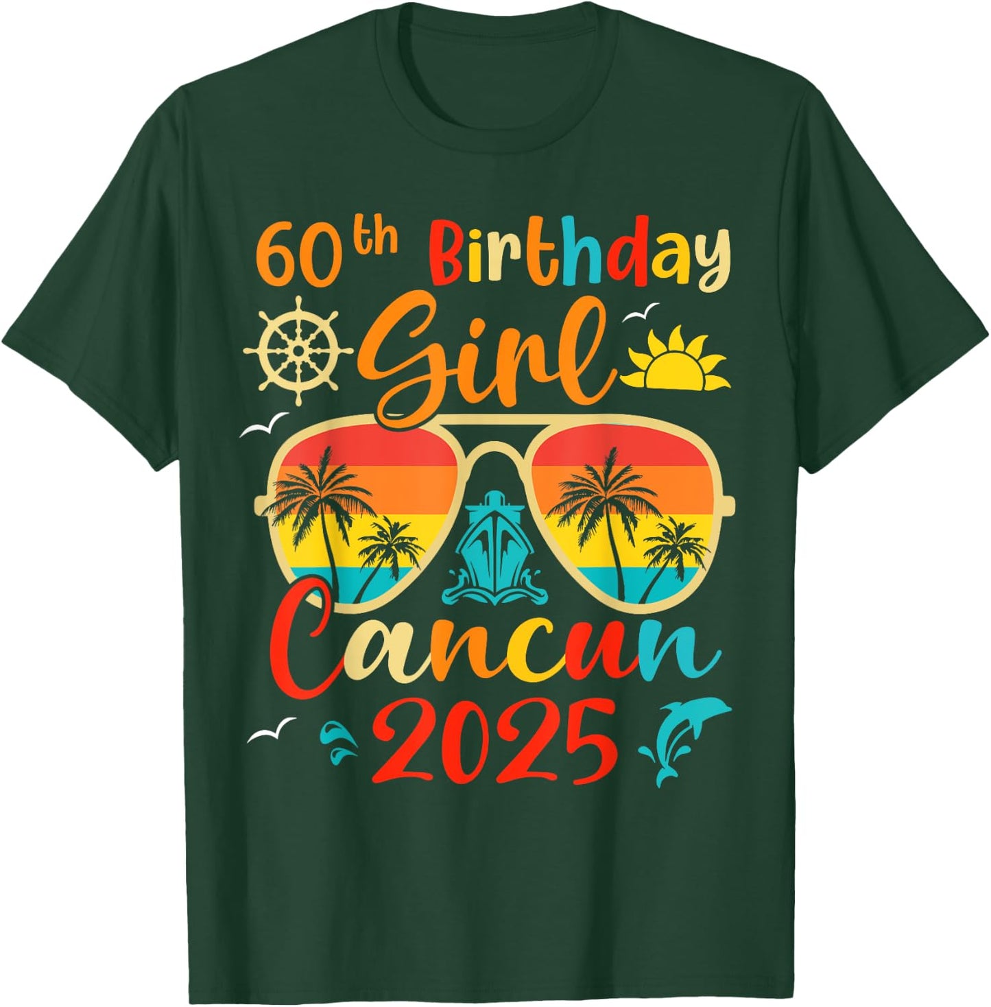 Vintage 60th Birthday Girls Cancun 2025 Beach Vacation Trip T-Shirt - T-Shirt | Forest