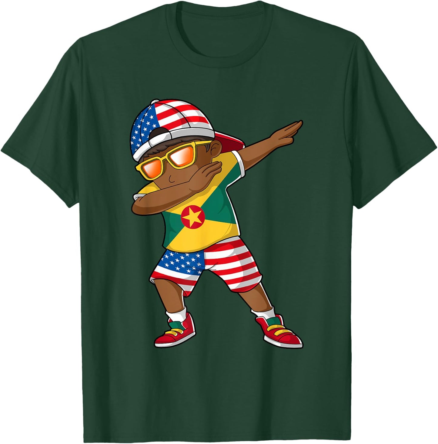 Half American Half Grenadian Boy Kid Grenada Flag Patriotic T-Shirt - T-Shirt | Forest