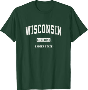 Wisconsin WI Vintage Sports Design Retro Varsity T-Shirt - T-Shirt | Forest