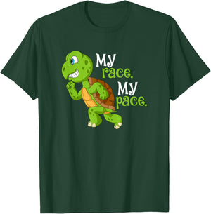 My Race My Pace Turtle Running For Health And Happiness Fun T-Shirt - T-Shirt | Forest