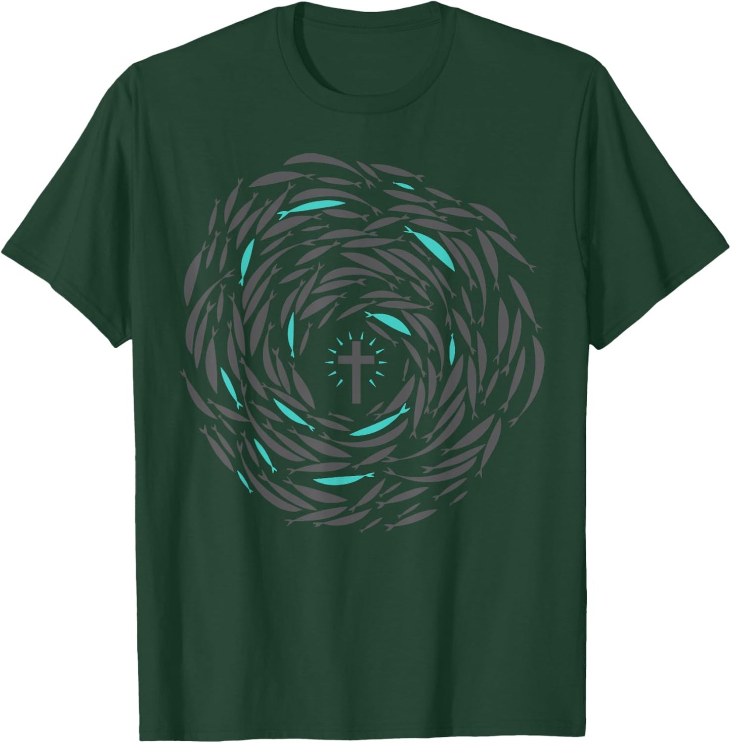 Christian Fish Swim With Cross Jesus Religious Apparel T-Shirt - T-Shirt | Forest